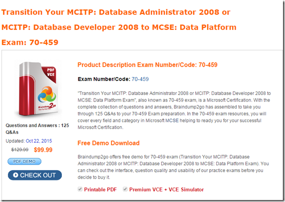 2015 Latest 70-459 Practice Tests Updated By Braindump2go in Accordance Sns-Brigh10